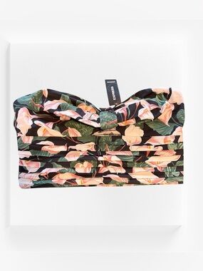 Express Floral Bandeau Top in Black with Pink & Green Print, Size Medium